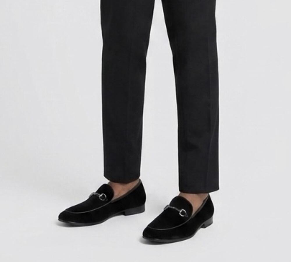 Saks Fifth Avenue Black Velvet Bit Loafers Evening Shoes Mens 7.5M DOLO-1